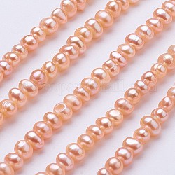Hebras de perlas de agua dulce cultivadas naturales, patata, salmón claro, 2.5~4.5x4.5~6mm, agujero: 0.7 mm, aproximamente 87~90 pcs / cadena, 1.36~1.38 pulgada (34.5~35 cm)