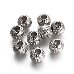 Ccb Kunststoff-Perlen, großes Loch runde Perlen, Platin Farbe, 14x12 mm, Bohrung: 6 mm