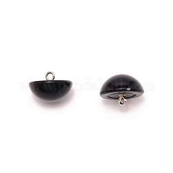 Boutons en plastique avec 1 trou, perle d'imitation, avec du fil de laiton, demi-rond, noir, 17.5x13mm, Trou: 2mm