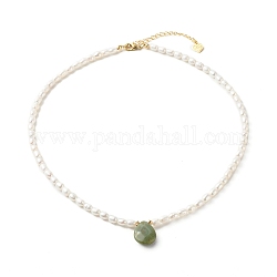 Collar de abalorios de perlas, con cuentas naturales de ágata india, hallazgo latón, lágrima, 39.7x0.4 cm