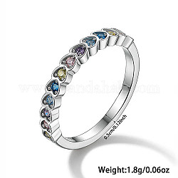 Argento sterling rodiato a forma di cuore con anelli da dito da donna colorati con zirconi cubici, platino, diametro interno: 17mm