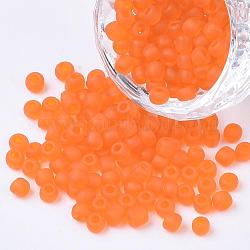 6/0 escarchado perlas de vidrio redondo, naranja, tamaño: aproximamente 4 mm de diámetro, agujero: 1.5 mm, aproximamente 495 unidades / 50 g