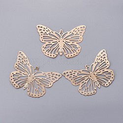 Ferro pendenti farfalla in filigrana, oro, 32x50x0.4mm, Foro: 2 mm