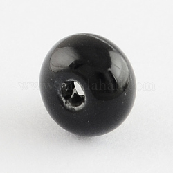 Abalorios de porcelana hechas a mano, porcelánico esmaltado brillante, rerondana plana, negro, 15x10mm, agujero: 4 mm