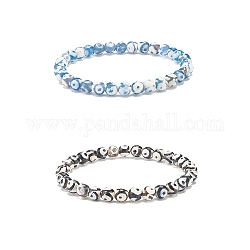 Bracelets extensibles avec perles en agate naturelle, teints et chauffée, facette, ronde, couleur mixte, 1/4 pouce (0.6 cm), diamètre intérieur: 2-1/8 pouce (5.3 cm), 2 pièces / kit
