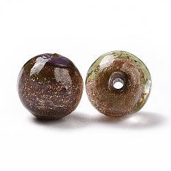 Handgemachte Glasperlen Goldsand, Runde, Sienaerde, 14.5x13.5~14 mm, Bohrung: 1.6~2 mm