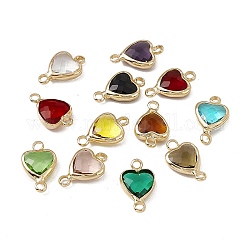 Transparent K9 Glass Connector Charms, Heart Links, with Light Gold Tone Brass Findings, Mixed Color, 14x8.5x3.7mm, Hole: 1.8mm