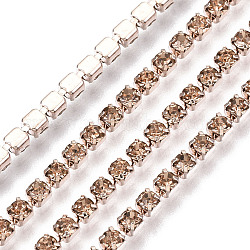 Electrophoresis Iron Rhinestone Strass Chains, Rhinestone Cup Chains, with Spool, Light Peach, SS12, 3~3.2mm, about 10yards/roll