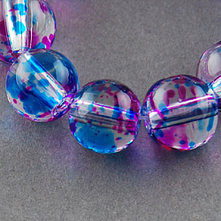 Two Tone Spray Painted Transparent Glass Bead Strands, Round, Deep Sky Blue, 6mm, Hole: 1mm, about 136pcs/strand, 29.9 inch