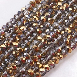 Fili di perline in vetro placcato sfaccettato mezzo rondella, oro, 3x2mm, Foro: 1 mm, circa 165~169pcs/filo, 15~16 pollice (38~40 cm)
