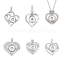 CHGCRAFT 6Pcs 6 Style Alloy Rhinestone Hang Snap Base Pendants, for Interchangeable Snap Charms Jewelry Making, Heart, Platinum, 36~68x38~19x4.5~10mm, Hole: 4~4.5x7~8mm, 1pc/style