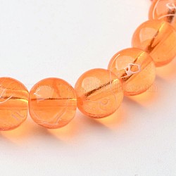 Drawbench Transparent Glass Round Beads Strands, Spray Painted, Orange Red, 8mm, Hole: 1.3~1.6mm, about 100pcs/strand, 31.4 inch