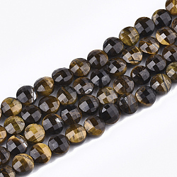 Natürlichen Tigerauge Perlen Stränge, facettiert, Flachrund, 6~6.5x4~5 mm, Bohrung: 1 mm, ca. 61~67 Stk. / Strang, 14.9 Zoll ~ 15.1 Zoll