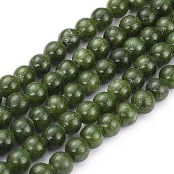 Natürliche gelbe Jade Perlen Stränge, gefärbt, Runde, olivgrün, 6 mm, Bohrung: 1 mm, ca. 70 Stk. / Strang, 15.75 Zoll
