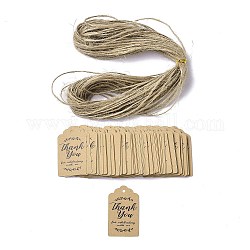 Rectangle Thank You Theme Kraft Paper Cord Display Cards, with Hemp Rope, Word, 5x3x0.02cm, Hole: 2.8mm