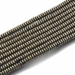 Electroplate Non-magnetic Synthetic Hematite Beads Strands, Flat Round/Disc, Pale Goldenrod, 2x1mm, Hole: 0.8mm, about 450~456pcs/strand, 15.75 inch~15.94 inch(40cm~40.5cm)