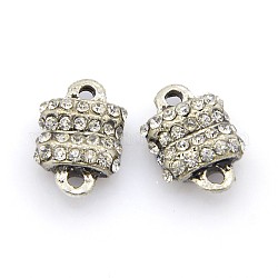 Antique Silver Tone Alloy Rhinestone Links connectors, Rectangle, Crystal, 15x10x6mm, Hole: 2mm