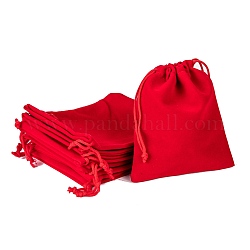Pochettes rectangle en velours, sacs-cadeaux, rouge, 12x10 cm