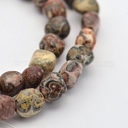 Brins de perles de jaspe en peau de léopard naturel, pierre roulée, pépites, 5~7x5~7mm, Trou: 1mm, environ 15.7 pouce