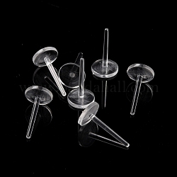 Accessoires de clous d'oreilles ronds et plats en plastique, clair, 6mm, pin: 1 mm