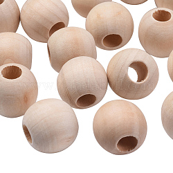 Perle di legno non finite naturali, perline di macramè, perle tonde grandi in legno per artigianato,  piombo libero, bianco floreale, 24x21mm, Foro: 9~11 mm