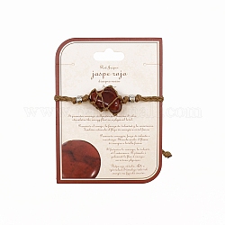 Braccialetto con perline intrecciate in macramè di diaspro rosso naturale, braccialetto regolabile con cordino in cera, 9-7/8 pollice (25 cm)