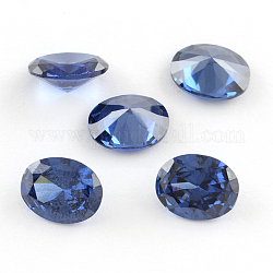 Oval Shaped Cubic Zirconia Pointed Back Cabochons, Faceted, Royal Blue, 10x8mm
