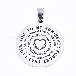 201 Stainless Steel Quote Pendants, Stamped Dog Tags, Inspirational Gifts for Son Jewelry, Flat Round, Laser Cut, Stainless Steel Color, 33x30x1.5mm, Hole: 4x7.5mm