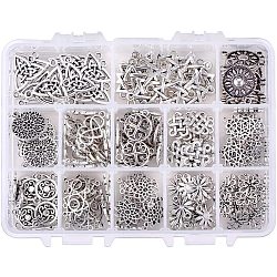 PandaHall Elite 195pcs 13 Style Connector Beads Charms Tibetan Antique Silver Flower Heart Charms Pendants Beads Connector for DIY Dangling Earrings Necklace Bracelet Making