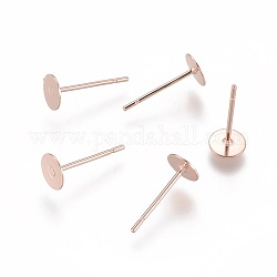 304 Stainless Steel Stud Earring Findings, Flat Round, Rose Gold, 5x0.3mm, Pin: 0.7mm