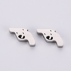 304 Stainless Steel Beads, Laser Cut, Pistol, Stainless Steel Color, 10x14x3mm, Hole: 1.5mm