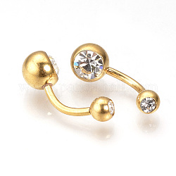 Anneaux de nombril en 304 acier inoxydable, anneaux de ventre, Bijoux piercing, cristal, 23x8mm, pin: 1.5 mm