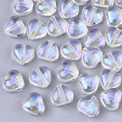 Perles en verre transparentes, de couleur plaquée ab , cœur, clair ab, 6x6x4mm, Trou: 0.9mm