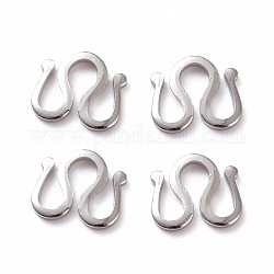 Brass S Hook Clasps, M Clasp, Long-Lasting Plated, Platinum, 9x10x1mm