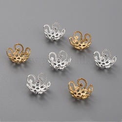 Chapeaux de perles fantaisie en laiton, Flower 5 pétales, couleur mixte, 10x4mm, Trou: 1mm