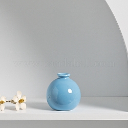 Mini Ceramic Floral Vases for Home Decor, Small Flower Bud Vases for Centerpiece, Round Vase, Light Sky Blue, 68~70x70~72mm, Hole: 20mm