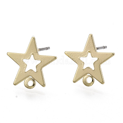 Accessoires de clous d'oreilles en fer, avec boucle et goupille en acier, étoiles du nord, or clair, 13x13mm, Trou: 1.2mm, pin: 0.7 mm