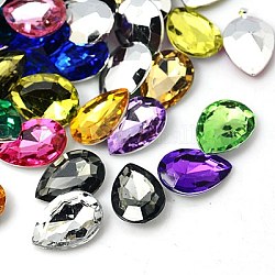Imitation Taiwan Acrylic Rhinestone Cabochons, Pointed Back & Faceted, teardrop, Mixed Color, 30x20x7.5mm, about 100pcs/bag