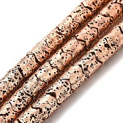 Fili di perle di roccia lavica naturale elettrodeposta, colonna, rame placcato, 8x6.5mm, Foro: 1.4 mm, circa 60pcs/filo, 15.35~15.75 pollice (39~40 cm)