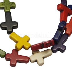 Synthetic Magnesite Beads Strands, Cross, Dyed, Mixed Color, Size: about 12mm wide, 16mm long, 4mm thick, hole: 1mm, 23~25pcs/strand, 15.5 inch