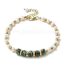 Bracelets en perles naturelles et malachite, placage ionique (ip) 304 bijoux en acier inoxydable pour femmes, véritable 18k plaqué or, 7 pouce (17.9 cm)