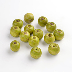 Des perles en bois naturel, teinte, ronde, lime green, 12x10.5mm, Trou: 3mm, environ 1800 pcs/1000 g