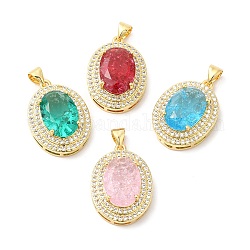 Real 16K Gold Plated Brass Micro Pave Cubic Zirconia Pendants, with Glass, Oval Charms, Mixed Color, 23x17x8mm, Hole: 5x3.5mm