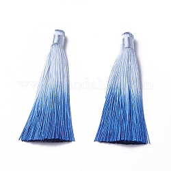 Décorations de gros pendentif pompon en polyester, bleuet, 80~85x8~20mm