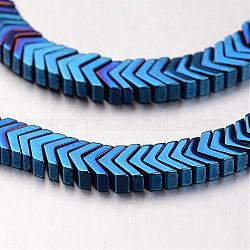 Electroplate non magnetici ematite sintetico fili di perline, punta di freccia, blu placcato, 4x6x3mm, Foro: 1 mm, circa 206pcs/filo, 15.7 pollice