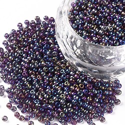 12/0 Grade A Round Glass Seed Beads, Transparent Colours Rainbow, Slate Blue, 12/0, 2x1.5mm, Hole: 0.9mm, about 30000pcs/bag