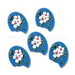 Pendentifs en acrylique opaque imprimé, pépites avec motif de fleurs, Dodger bleu, 43x31.5x2mm, Trou: 2mm