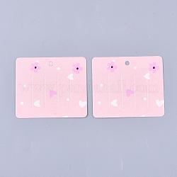 厚紙ヘアクリップ表示カード  花模様の長方形  ピンク  6x6.9x0.03cm  穴：4mm
