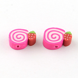 Handgemachte Kuchen Fimo-Perlen, tief rosa, 9~10x12~13x4 mm, Bohrung: 1 mm