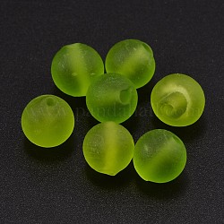 Round Handmade Frosted Lampwork Beads, Yellow Green, 12mm, Hole: 2mm